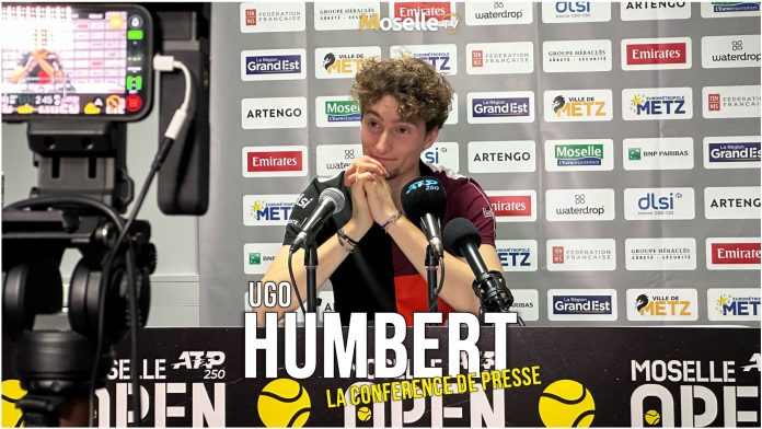 Ugo Humbert en conférence après son sacre au Moselle Open 2023