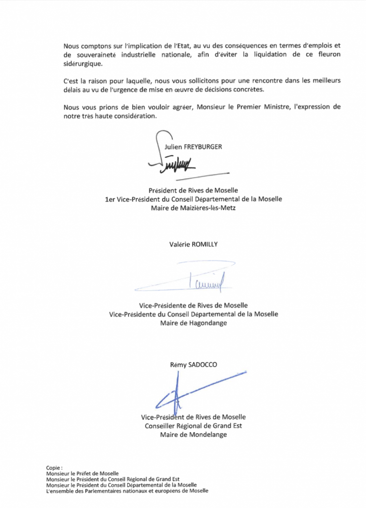 Communiqué des élus Rives de Moselle au sujet du soutien d'Ascometal
