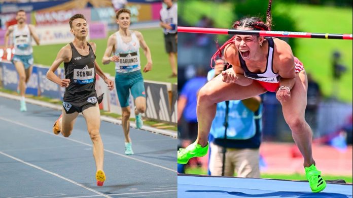 Yann Schrub et Auriana Lazraq Khlass, auteurs de belles performances au championnats de France Élite à Talence. Crédits photos : Facebook @Yann Schrub et @jeanluc_juvin / @stadion_actu