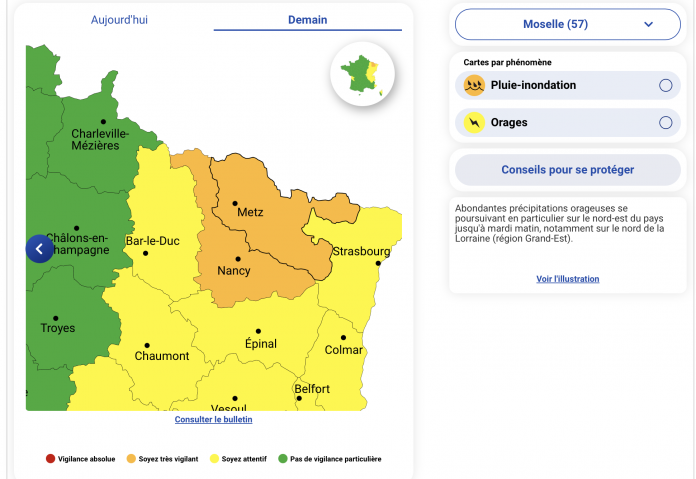 La Moselle placée en vigilance orange pluie-inondation